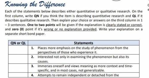 Each of the statements below describes either quantitative or qualitative research. On the first co