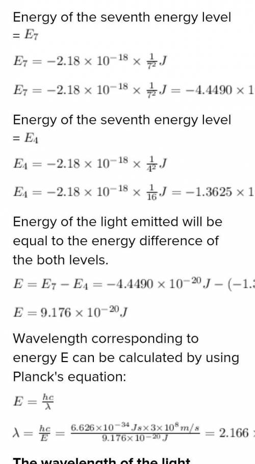 Calculate the wavelength, in nanometers, of the light emitted by a hydrogen atom when its electron f