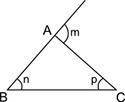 Which relationship is always correct for the angles m, n, and p of triangle ABC?

n + p = m
m + p