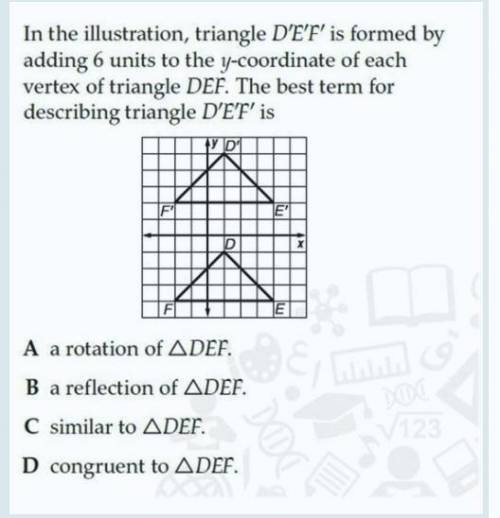 In the illustration triangle, D'E'F' is formed by adding 6 units to the y coordinate of each vertex