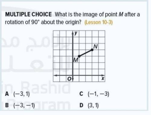 What is the image of point M after a rotation of 90 about the origin?