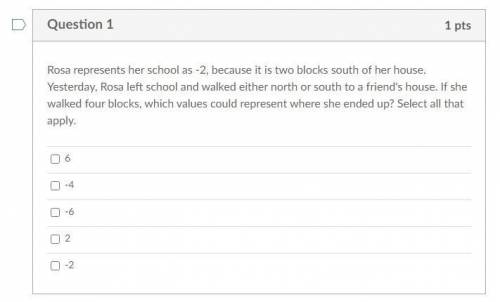 Rosa represents her school as -2, because it is two blocks south of her house. Yesterday, Rosa left