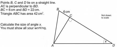 Please help me to solve the math

Points B, C and D lie on a straight line. AC is perpendicular to