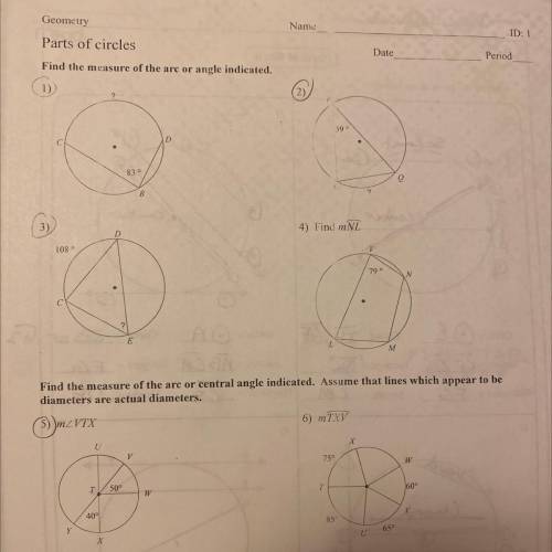 Parts of circles

Find the measure of the arc or
angle indicated.
I really need help on the circle