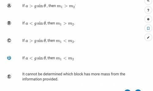 Blocks A and B of unknown masses m1 and m2, respectively, are set up on an inclined plane as shown.