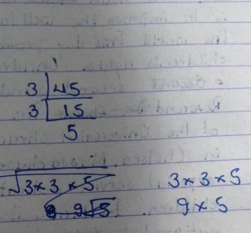 What’s the square root of 45?

1. 5V3
2. 3V5
3. aVb
4. 9x5
5. 2V3