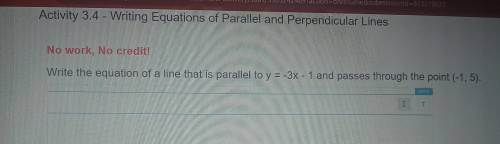 Write the equation of a line that is parallel to y=-3x-1 and passes through the point (-1,5)

show