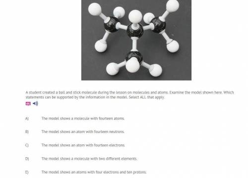A student created a ball and stick molecule during the lesson on molecules and atoms. Examine the m