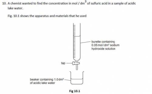 The chemist slowly added 0.05 mol / dm3 sodium hydroxide solution to 1.0 dm3 of acidic lake water c