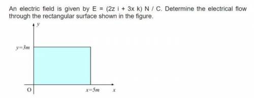 An electric field is given by E = (2z i + 3x k) N / C. Determine the electrical flow through the re