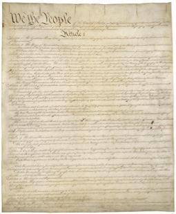The document shown gives power to the three branches of government in the United States. Which docu
