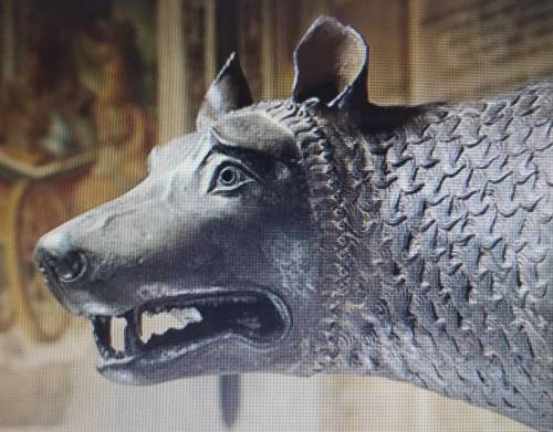 The wavy lines on the neck of the Etruscan bronze wolf sculpture are examples of

O color O form O