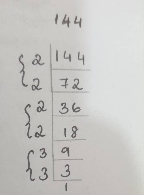 Find square root of 144 by factorisation method