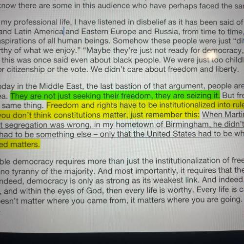￼ 
What rhetorical device would the highlighted green sentence be? ￼