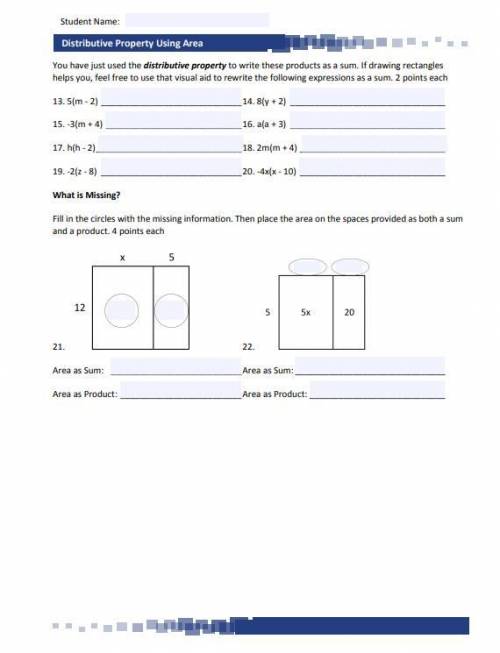 Lesson 7 Using Distributive Property Area Assignment.
pls help