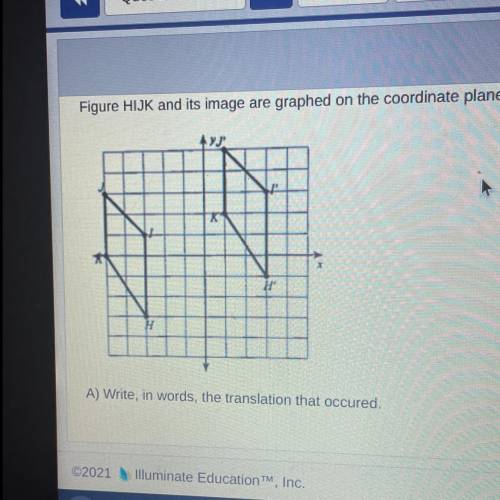 Figure HIJK and it's image are graphed on the coordinate plane below

A)write, in words, the trans