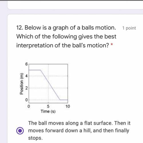 PLEASE HELP!!!

The ball moves along a flat surface. Then it moves forward down a hill, and then
f