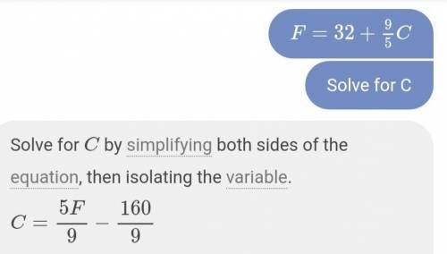 F = 32 + 9/5C (solve for c)