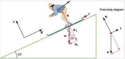 If the skier is starting from rest at a distance of 2.0 m along the slope from the bottom of the in