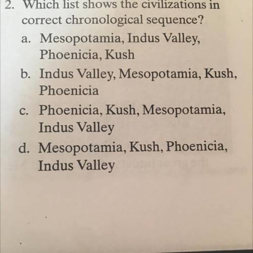 2. Which list shows the civilizations in
correct chronological sequence?