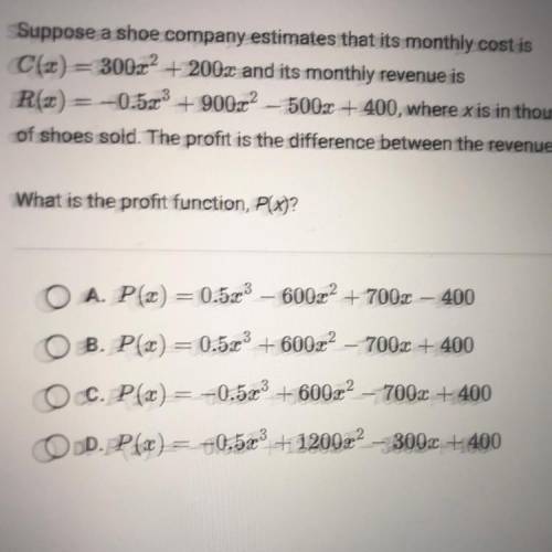 NEED HELP!!

Suppose a shoe company estimates that its monthly cost is C(x) = 300x ^ 2 + 200x and
