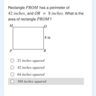 What is the area of rectangle PROM
P
R
O
M
?