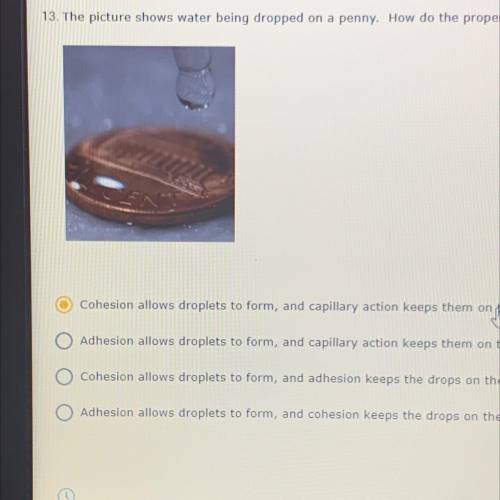 The picture shows water being dropped on a penny. How do the properties of water contribute to the