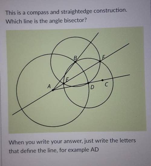 This is a compass and straightedge construction. Which line is the angle bisector?

See photo atta