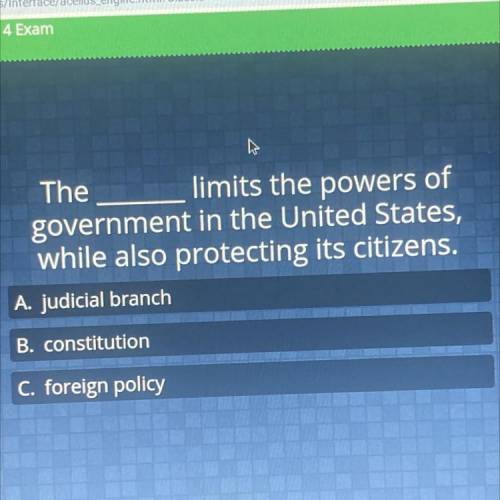 The

limits the powers of
government in the United States,
while also protecting its citizens.
A.