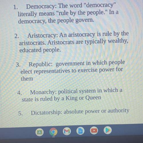 List the form of government from most to least democratic pls