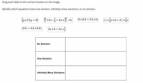 PLZ HELP Identify which equations have one solution, infinitely many solutions, or no solution.