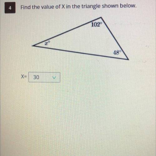 45 POINTS IF ANSWER!!!
Find the value of X in the triangle shown below.