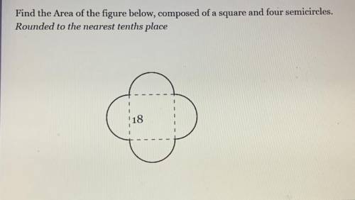 Find the Area of the figure below, composed of a square and four semicircles.

Rounded to the near