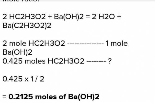 Determine how many moles of Ba(OH)2 are required to completely neutralize 0.471 mole of HC2H3O2