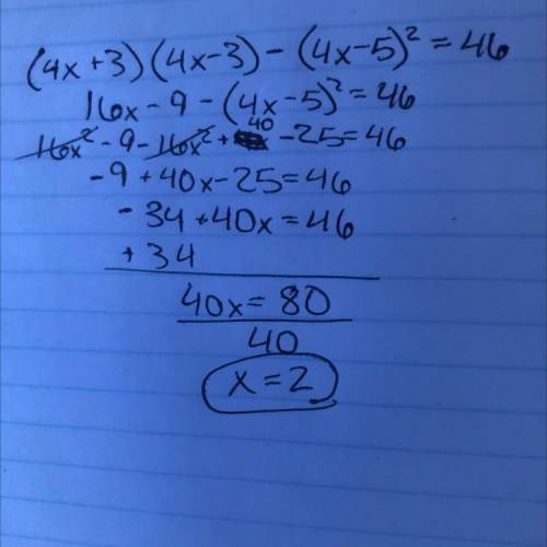 (4x+3)(4x-3)-(4x-5)^2=46