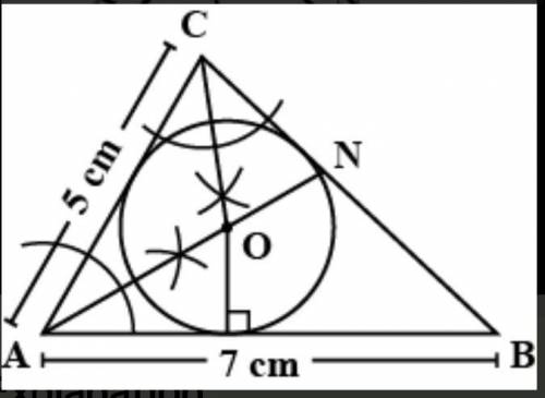 Using a pair of compasses and a ruler only,construct ∆ABC where

|AB|=8.4cm,|BC|=6.5cm and angle AB
