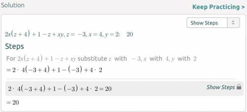2x(z+4)+1-z+xy; x=4, y=2, z=-3