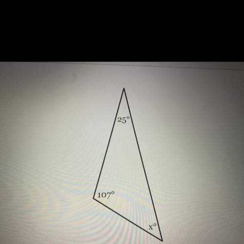 The measures of the angles of a triangle are shown in the figure below.
Solve for x.