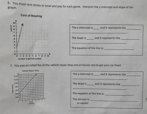 6. You must rent shoes to bowl and pay for each game. Interpret the y-intercept and slope of the gr