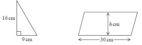 The diagram shows a right angled triangle and a parallelogram. The area of the parallelogram is 10