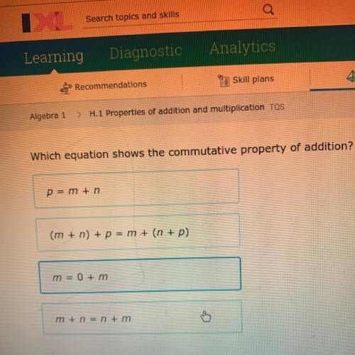 Which equation shows the commutative property of addition?