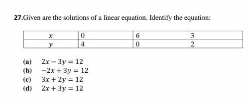Given are the solutions of a linear equation. Identify the equation:

0 6 3 4 0 2(a) 2 − 3 = 12(b)