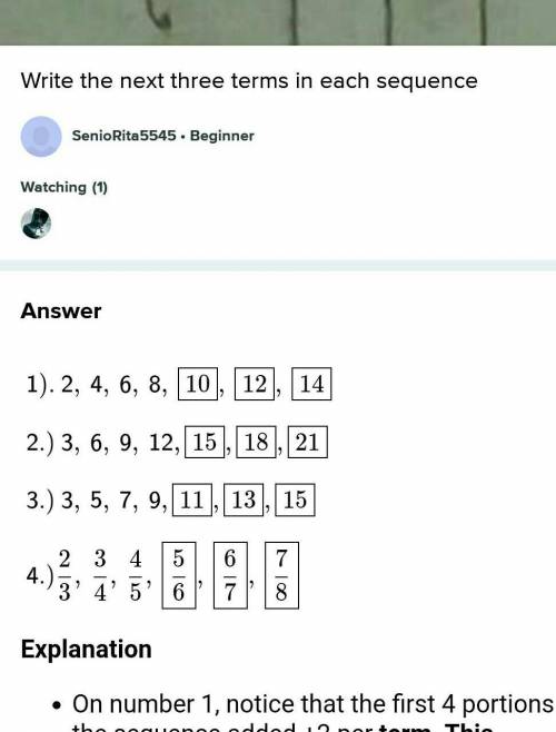 Write the next three terms in each sequence