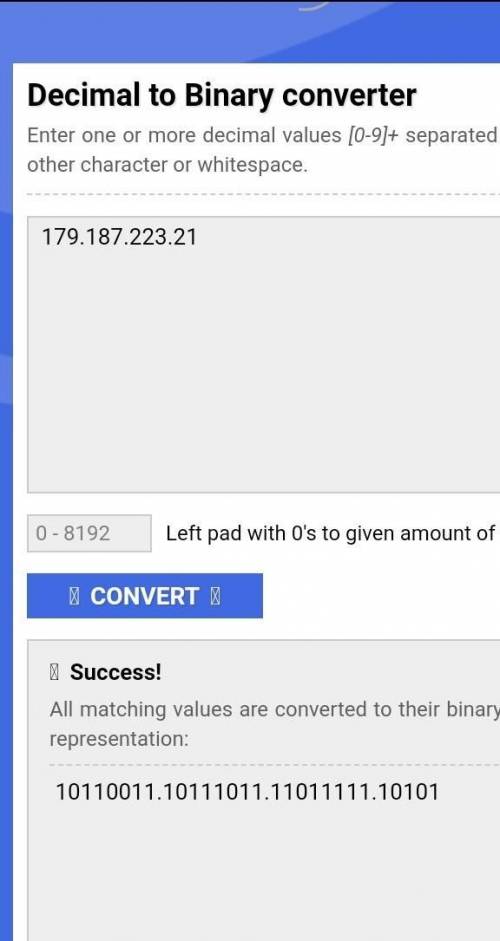 What is the binary conversion of 179.187.223.21?