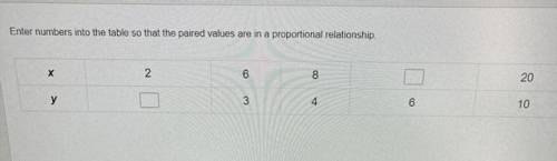 Enter numbers into the table so that the paired values are in a proportional relationship