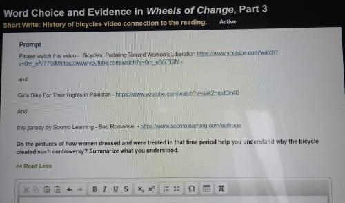 Word Choice and Evidence in Wheels of Change, Part 3 Short Write: History of bicycles video connect