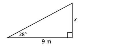 Use a trigonometric ratio to find the length of x in the triangle. Give your answer to two decimal