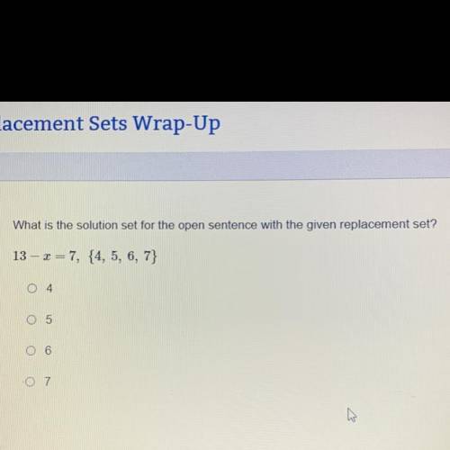 What is the solution set for the open sentence with the given replacement set?
