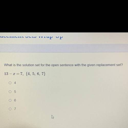 What is the solution set for the open sentence with the given replacement set?
