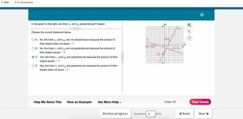 In the graph to the right, are lines and perpendicular? Explain.